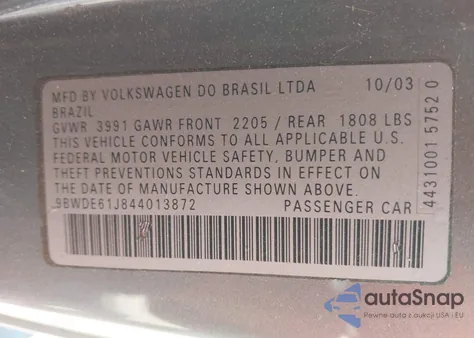 2004 Volkswagen Gti 1.8T from USA, damaged, VIN 9BWDE61J844013872
